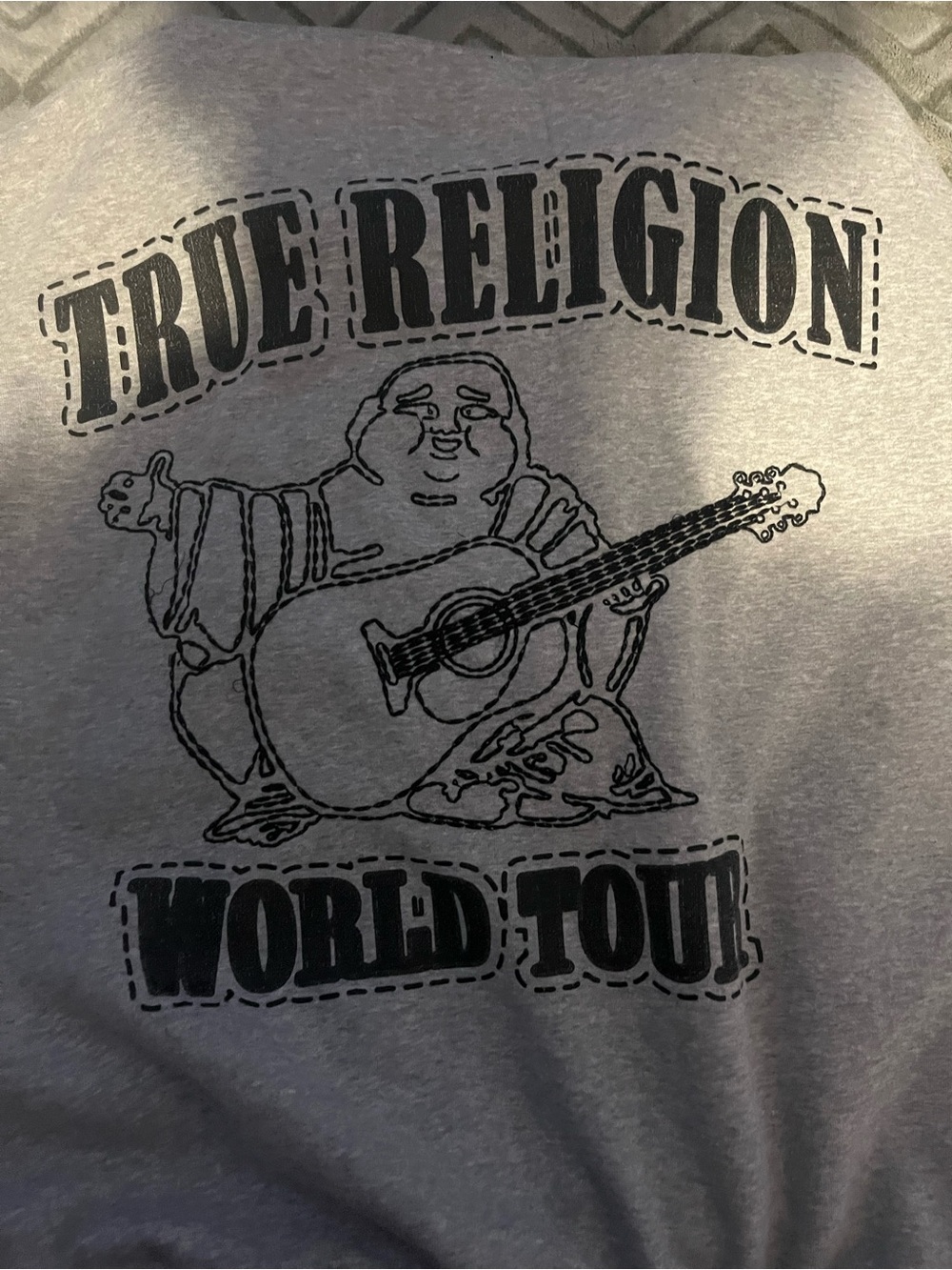 True Religion Gray and Black Graphic Puffer Jacket